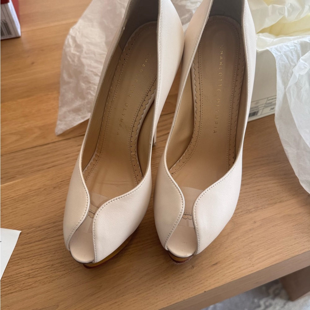 Charlotte Olympia Cream Peep-Toe Heels